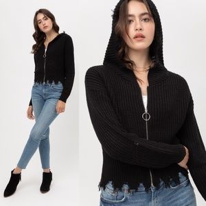 fake smile raw edge zip up hoodie